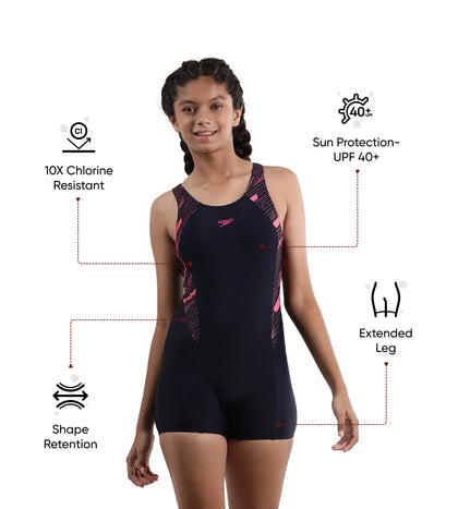 Girl's Endurance 10 Hyperboom Splice Muscleback Legsuit Swimwear - True Navy & Electricpink