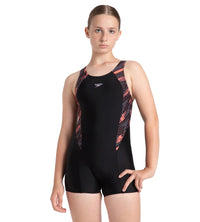 Girl's Endurance10 Hyperboom Print Splice Muscleback Legsuit - Black, Coral Sands & Peony Pink