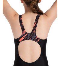 Girl's Endurance10 Hyperboom Print Splice Muscleback Legsuit - Black, Coral Sands & Peony Pink