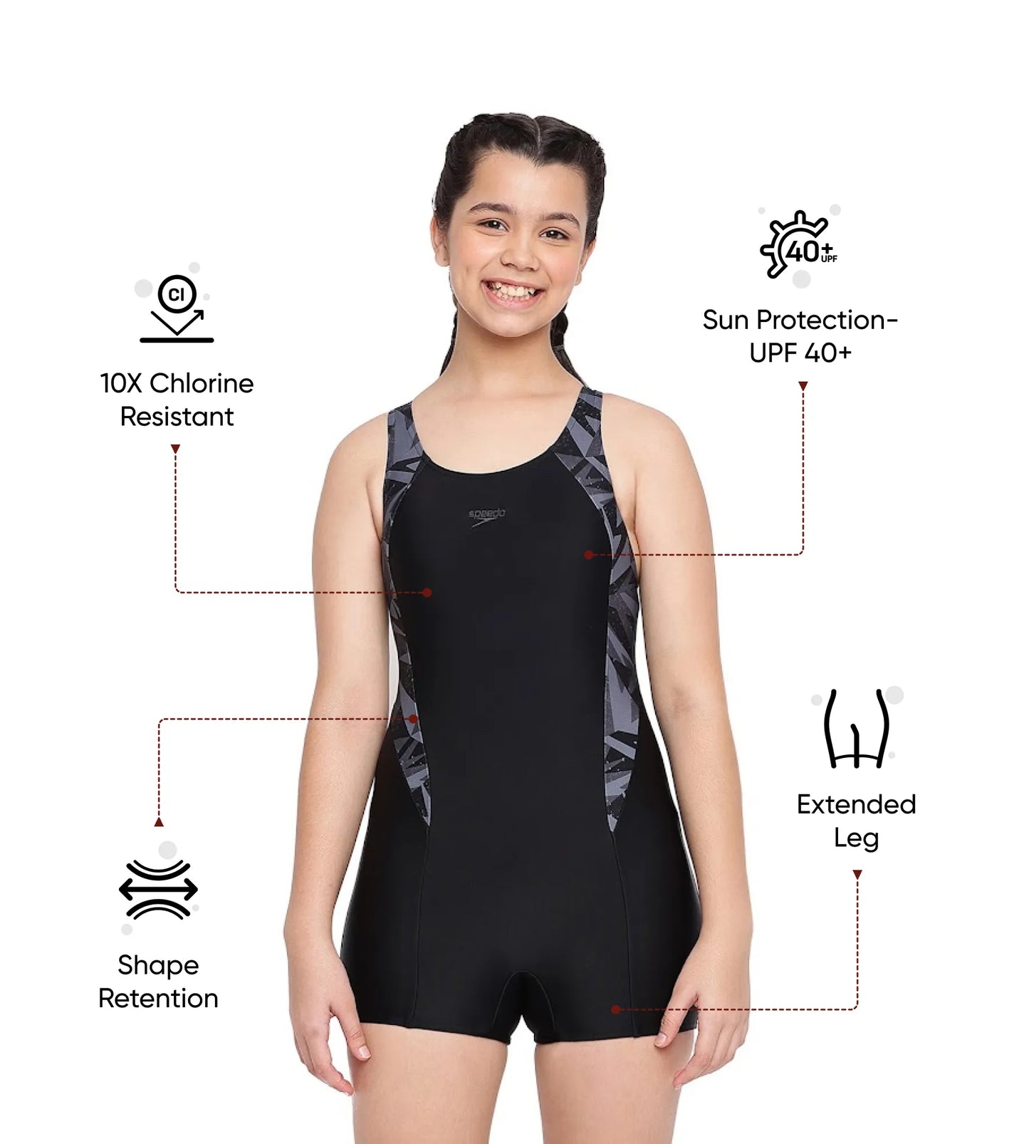 Girl's Hyperboom Splice Muscleback Legsuit Swimwear - Black & Oxid Grey