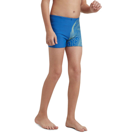 Boy's Enduraflex Tide Print Sports Gala Logo Aquashort - Turkish Sea & Hyper Yellow