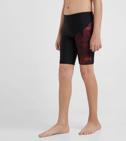 Boy's Endurance10 Tide Print Sports Gala Logo Jammer - Black & High Risk Red