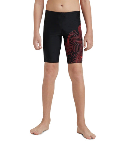 Boy's Endurance10 Tide Print Sports Gala Logo Jammer - Black & High Risk Red