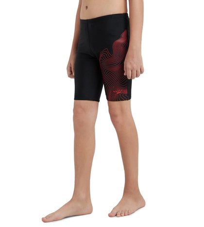 Boy's Endurance10 Tide Print Sports Gala Logo Jammer - Black & High Risk Red