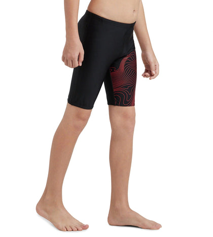 Boy's Endurance10 Tide Print Sports Gala Logo Jammer - Black & High Risk Red