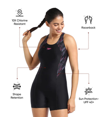 Women's Endurance 10 Hyperboom Splice Legsuit Swimwear - Black & Electric Pink