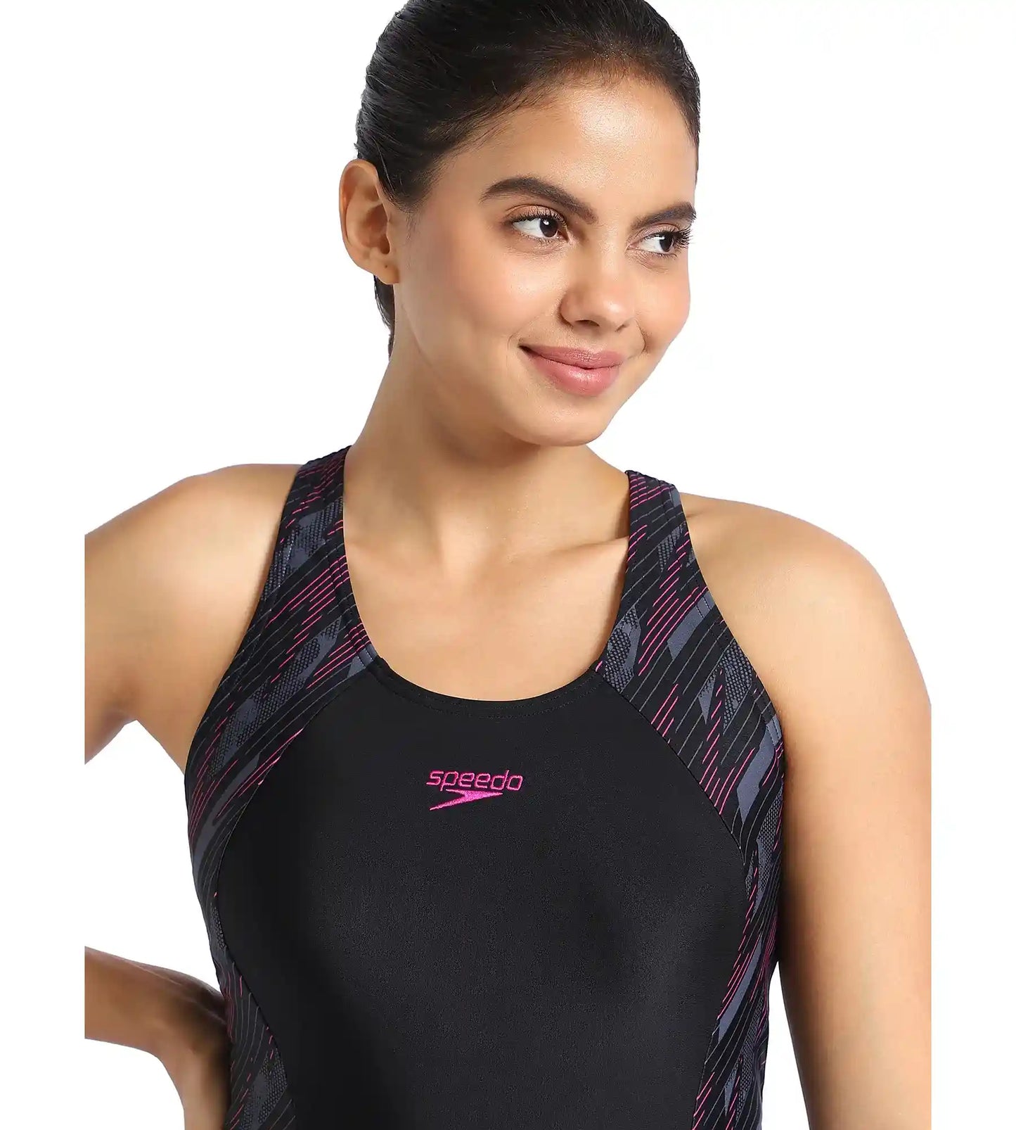 Women's Endurance Hyperboom Splice Legsuit Swimwear  - Black  &  Electric Pink_5