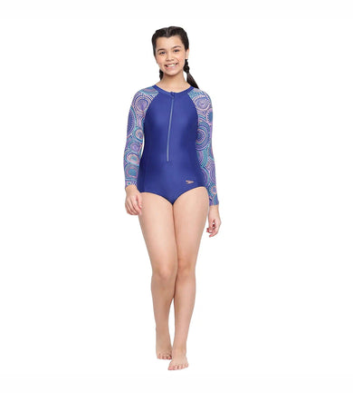 Girl's Long Sleeve Swimsuit Swimwear - Ammonite & Soft Coral_5