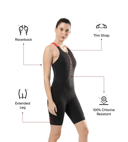 Women's Endurance 10 Hydrorpo Legsuit Swimwear - Black & Fed Red