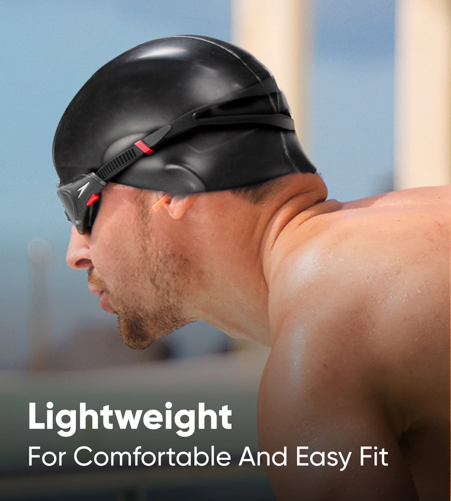 Unisex Moulded Silicone Swim Cap For Men and Women - Black