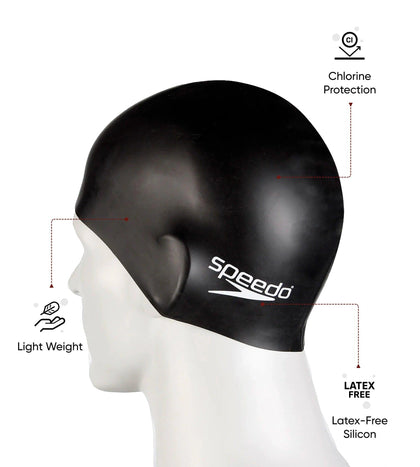 Unisex Flat Silicone Swim Cap For Men and Women - Black