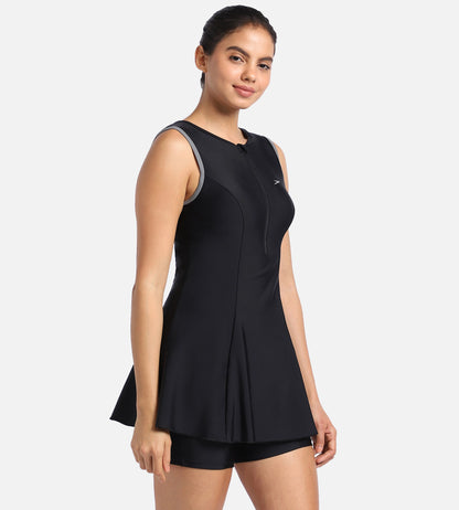 Women's Endurance 10 Closed Back Swimdress With Boyleg - Black & Dapple Grey