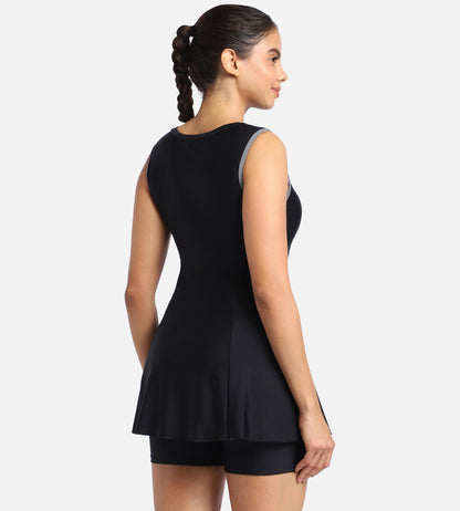 Women's Endurance 10 Closed Back Swimdress With Boyleg - Black & Dapple Grey