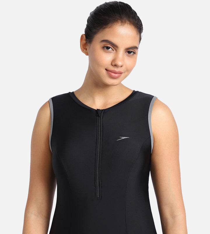 Women's Endurance 10 Closed Back Swimdress With Boyleg - Black & Dapple Grey