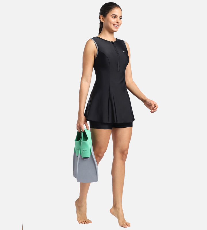 Women's Endurance 10 Closed Back Swimdress With Boyleg - Black & Dapple Grey