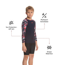 Boy's Endurance 10 Glitchamp Long Sleeve Suntop - True Navy & Lava Red