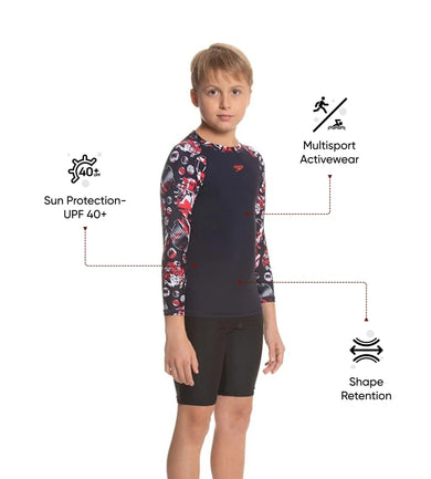 Boy's Endurance 10 Glitchamp Long Sleeve Suntop - True Navy & Lava Red