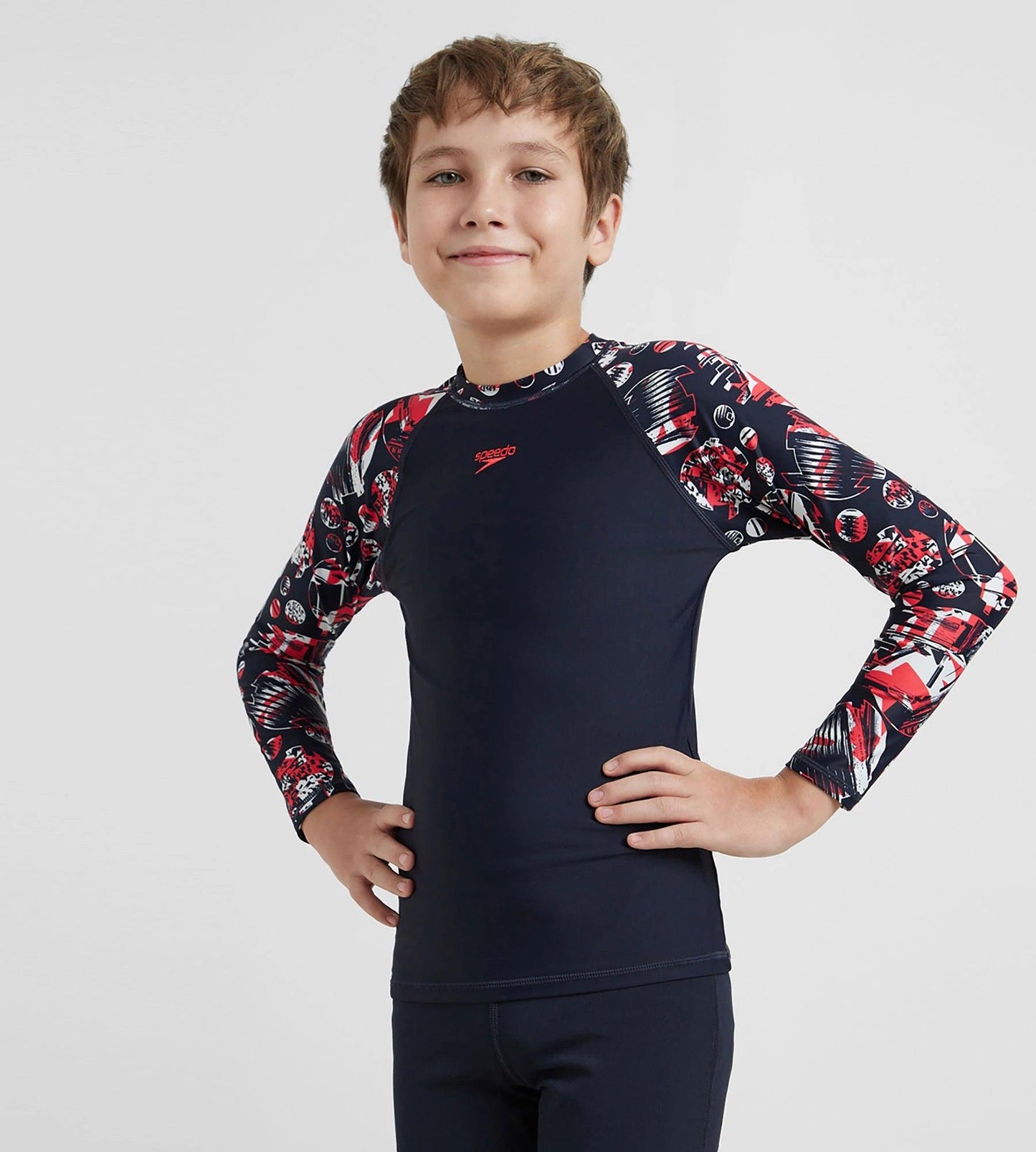 Boy's Endurance 10 Glitchamp Long Sleeve Suntop - True Navy & Lava Red