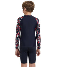 Boy's Endurance 10 Glitchamp Long Sleeve Suntop - True Navy & Lava Red