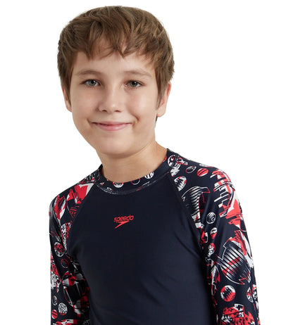 Boy's Endurance 10 Glitchamp Long Sleeve Suntop - True Navy & Lava Red