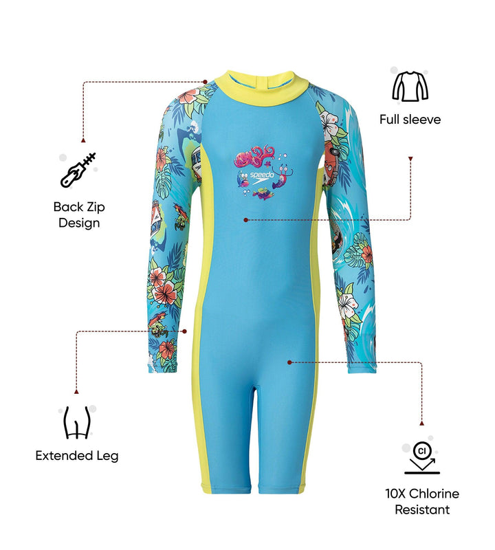 Girl's Endura Brite All In One Kneesuit - Picton Blue, Hyper Yellow & White