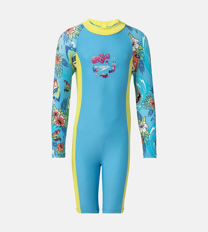 Girl's Endura Brite All In One Kneesuit - Picton Blue, Hyper Yellow & White