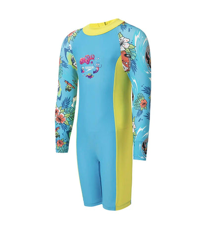 Girl's Endura Brite All In One Kneesuit - Picton Blue, Hyper Yellow & White