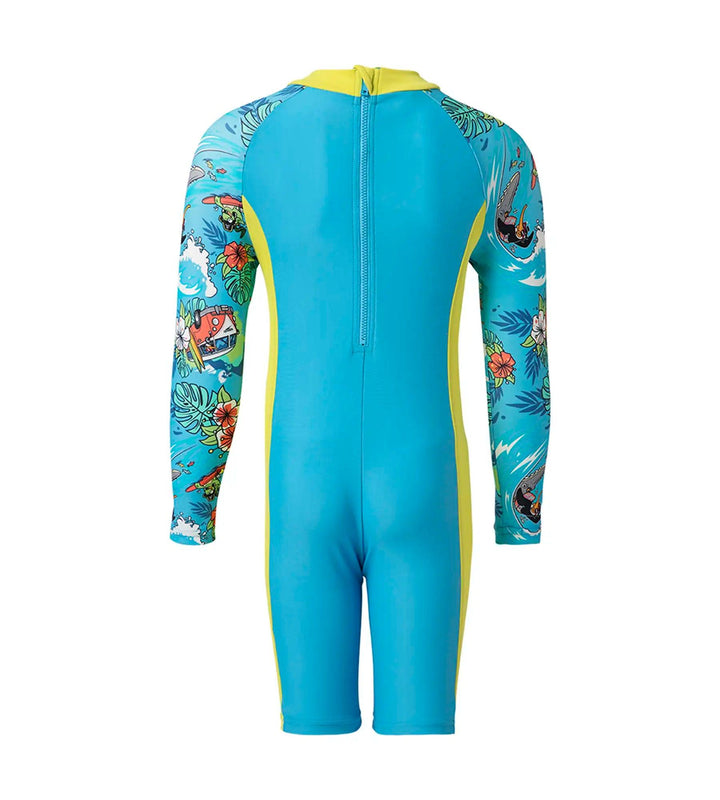 Girl's Endura Brite All In One Kneesuit - Picton Blue, Hyper Yellow & White