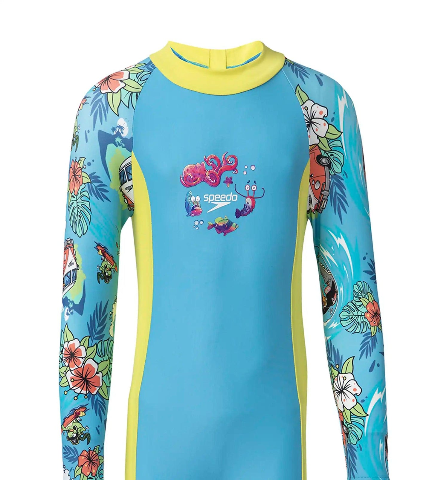 Girl's Endura Brite All In One Kneesuit - Picton Blue, Hyper Yellow & White