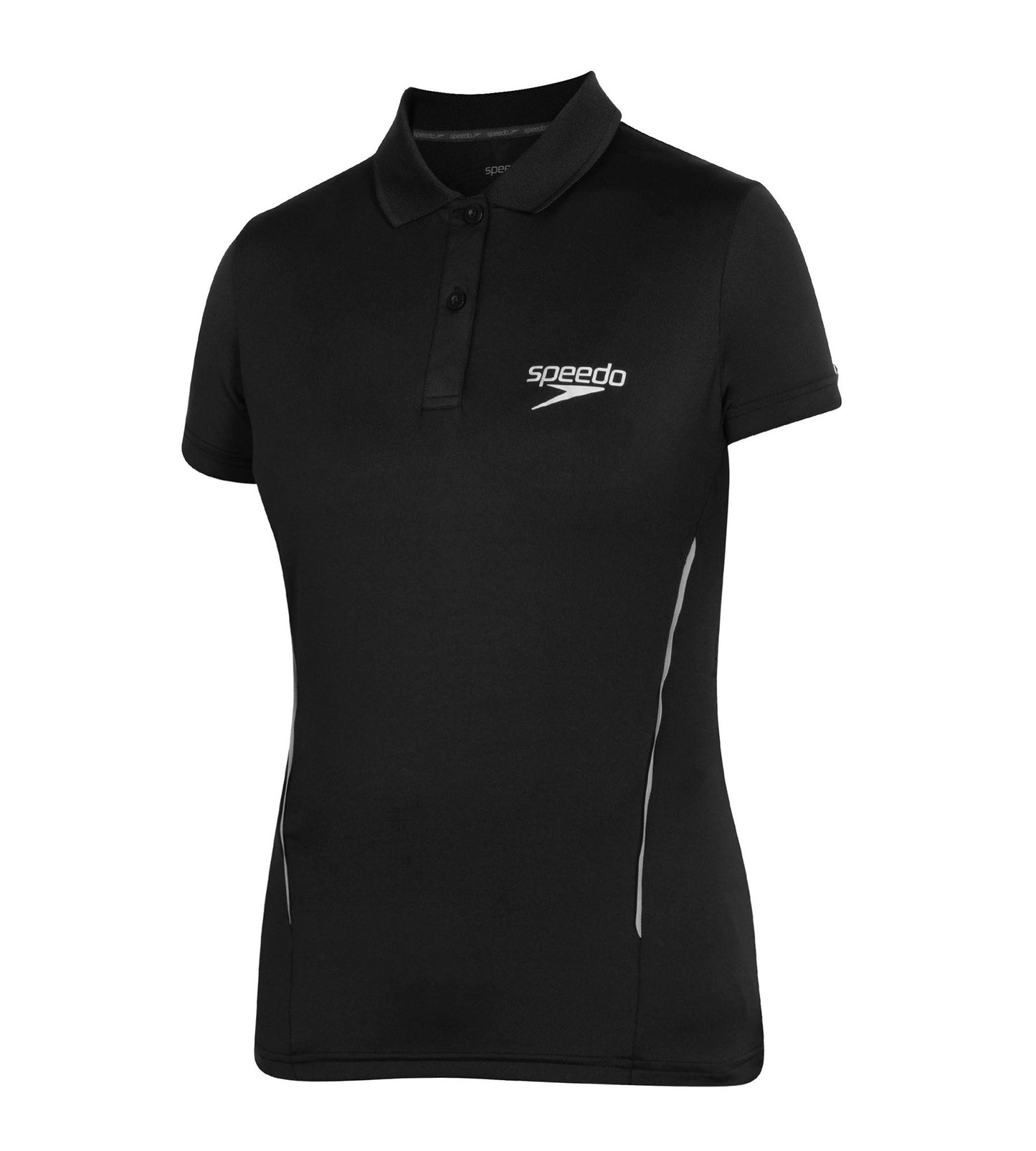 Women's Antimircobial Polyester Elastane Quick Dry Polo T-Shirt - Black & Silver