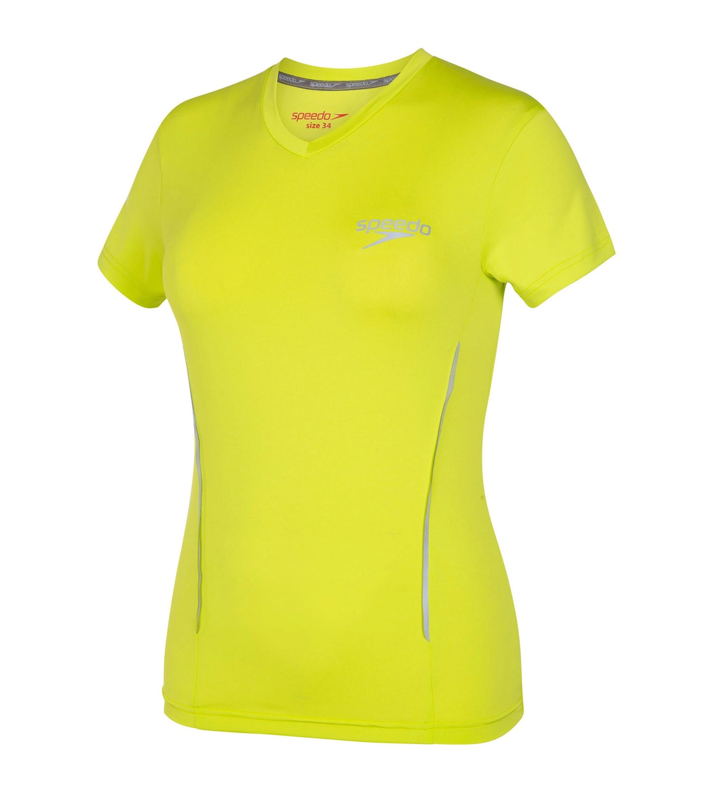 Women's Antimircobial Polyester Elastane Quick Dry V-Neck T-Shirt - Lime Punch & Silver