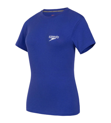 Women's Antimircobial Cotton Blend Large Logo Round Neck T-Shirt - Ultramarine & White