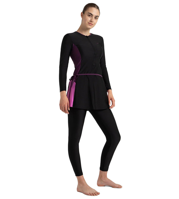 Women's Endurance10 Two Piece Closedback Full Body Suit - Black, Plum Dandy & Neon Violet