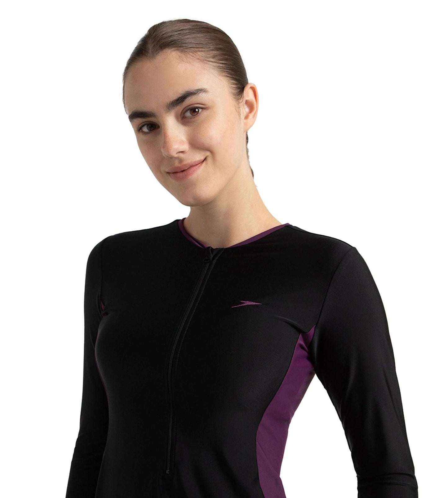 Women's Endurance10 Two Piece Closedback Full Body Suit - Black, Plum Dandy & Neon Violet