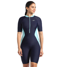 Women's Endurance Essential Panel Kneesuit Swimwear  - True Navy  &  Marine Blue_1