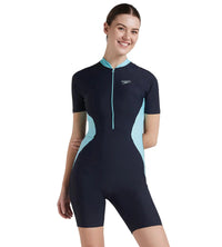 Women's Endurance 10 Essential Panel Kneesuit Swimwear - True Navy & Marine Blue