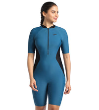 Women's Endurance Essential Panel Kneesuit Swimwear  - Darkteal  &  Black_1