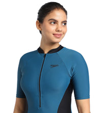 Women's Endurance Essential Panel Kneesuit Swimwear  - Darkteal  &  Black_5