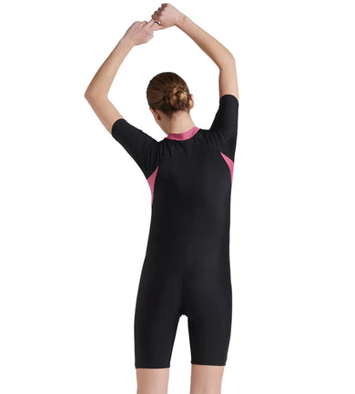 Women's Endurance 10 Essential Panel Kneesuit Swimwear - Black & Hotmauve