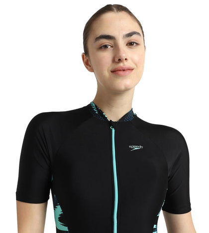 Women's Endurance10 Essential Splice Print Closedback Kneesuit - Black, Dark Teal & Arctic Glass