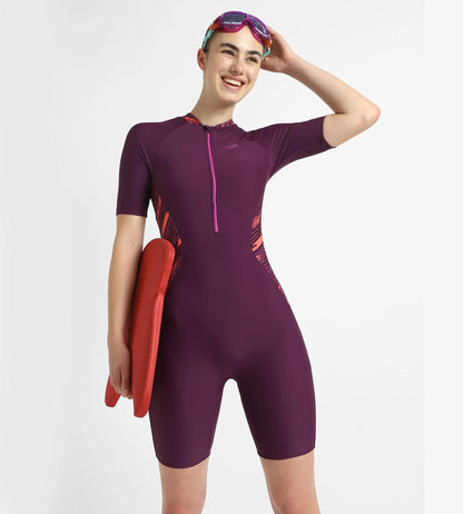 Women's Enduraflex Essential Splice Print Closedback Kneesuit - Plum Dandy, Coral Sands & Neon Violet