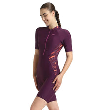 Women's Enduraflex Essential Splice Print Closedback Kneesuit - Plum Dandy, Coral Sands & Neon Violet