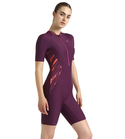 Women's Enduraflex Essential Splice Print Closedback Kneesuit - Plum Dandy, Coral Sands & Neon Violet