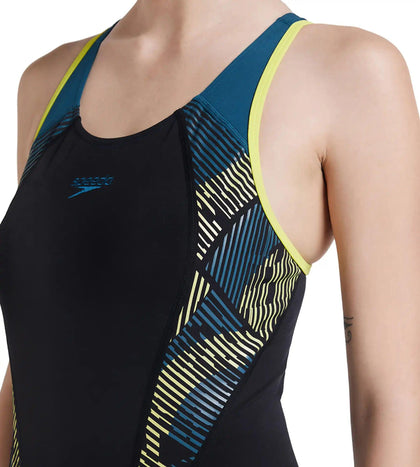 Women's Recycled Endurance+ Printed Racerback One Piece Swimwear - Black & Dark Teal