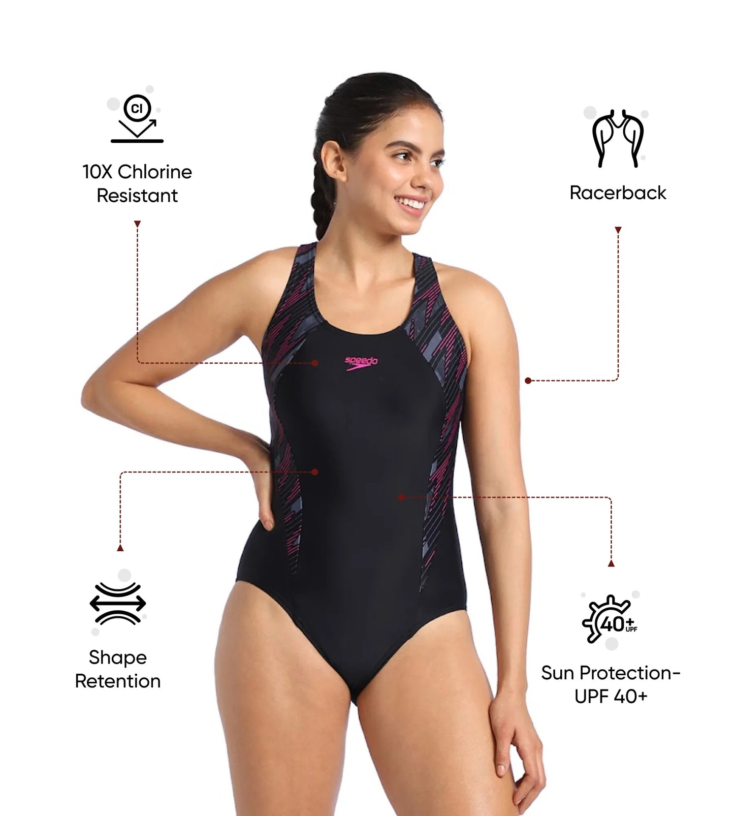 Women's Endurance 10 Hyperboom Splice Racerback One Piece Swimwear - Black & Electric Pink