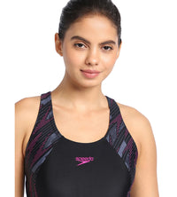 Women's Endurance Hyperboom Splice Racerback One Piece Swimwear - Black & Electric Pink_5