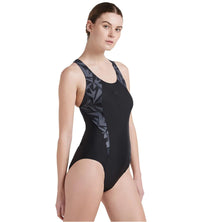 Women's Endurance 10 Hyperboom Splice Racerback One Piece Swimwear - Black & Oxid Grey