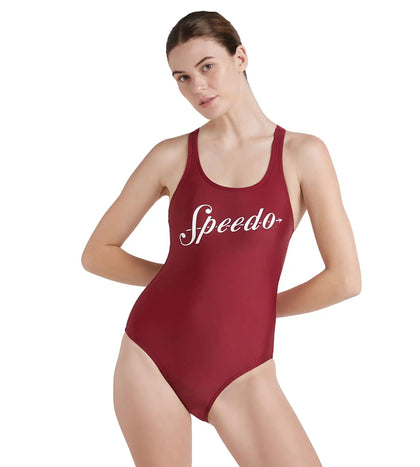 Women's Endura Brite Heritage Logo Racerback One Piece Swimwear - Oxblood & White