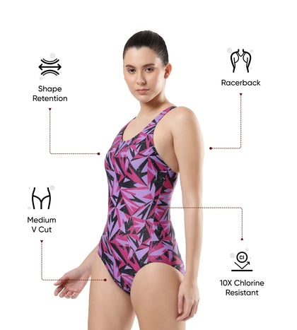 Women's Endurance 10 Hyperboom Printed Racerback One Piece Swimwear - True Navy & Berry