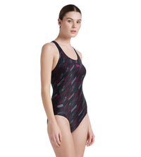 Women's Endurance 10 Hyperboom Printed Racerback One Piece Swimwear - Black & Electric Pink